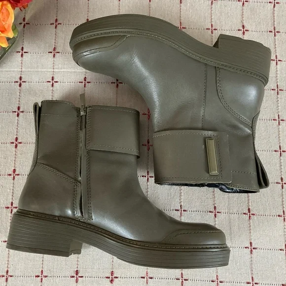 ☘️HP☘️ Franco Sarto “Karrie” Army Green Leather Combat Ankle Boots 9 Thick Sole - Picture 6 of 10